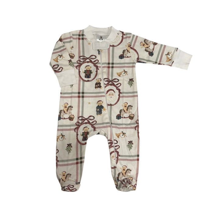 Xmas Festive Bears Unisex Footie Babygrow in Santa and teddy bear Christmas print