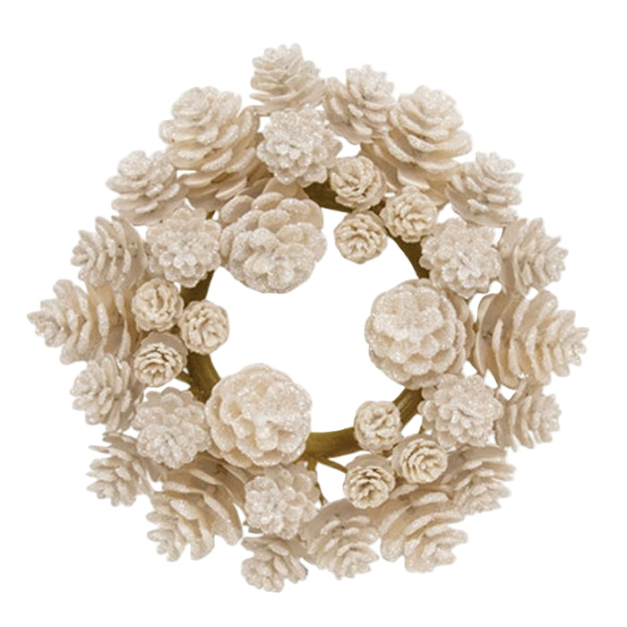yuletide frosted pinecones candle ring 3 inch