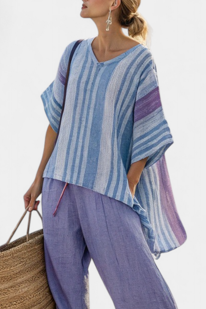 Zellora | Elegant Lavender & Sky Blue Top & Linen Pants