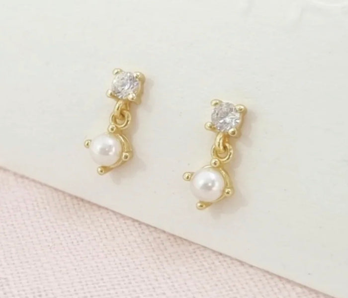 Zirconia and Pearl Dangling Earrings