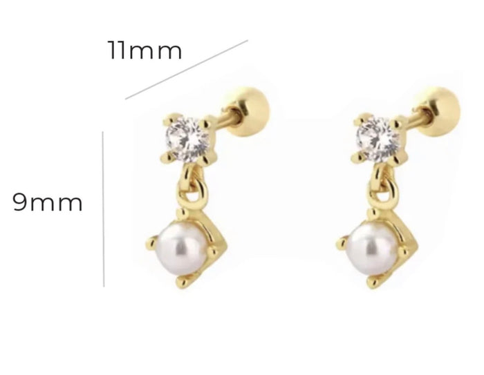 Zirconia and Pearl Dangling Earrings