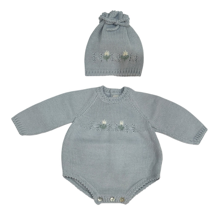 Zoey Knitted Embroidered Romper with Hat