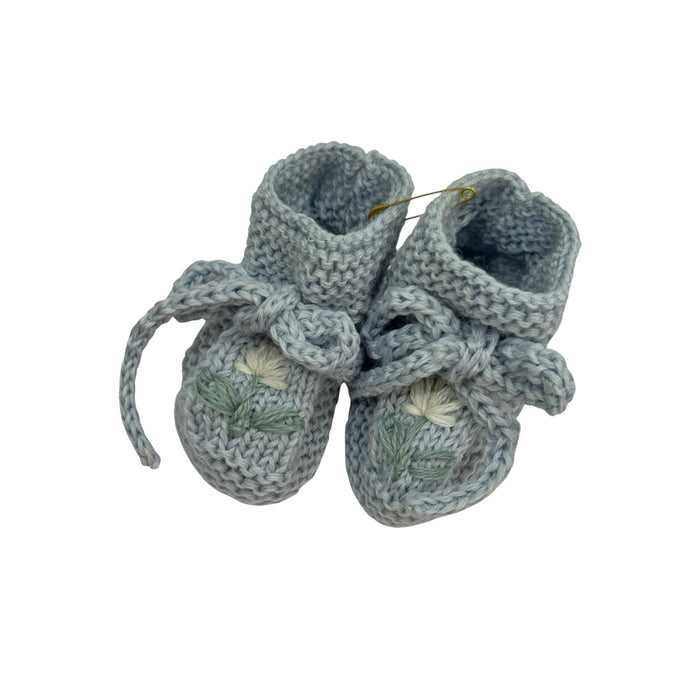 Zoey Light Blue Knitted Embroidered Booties